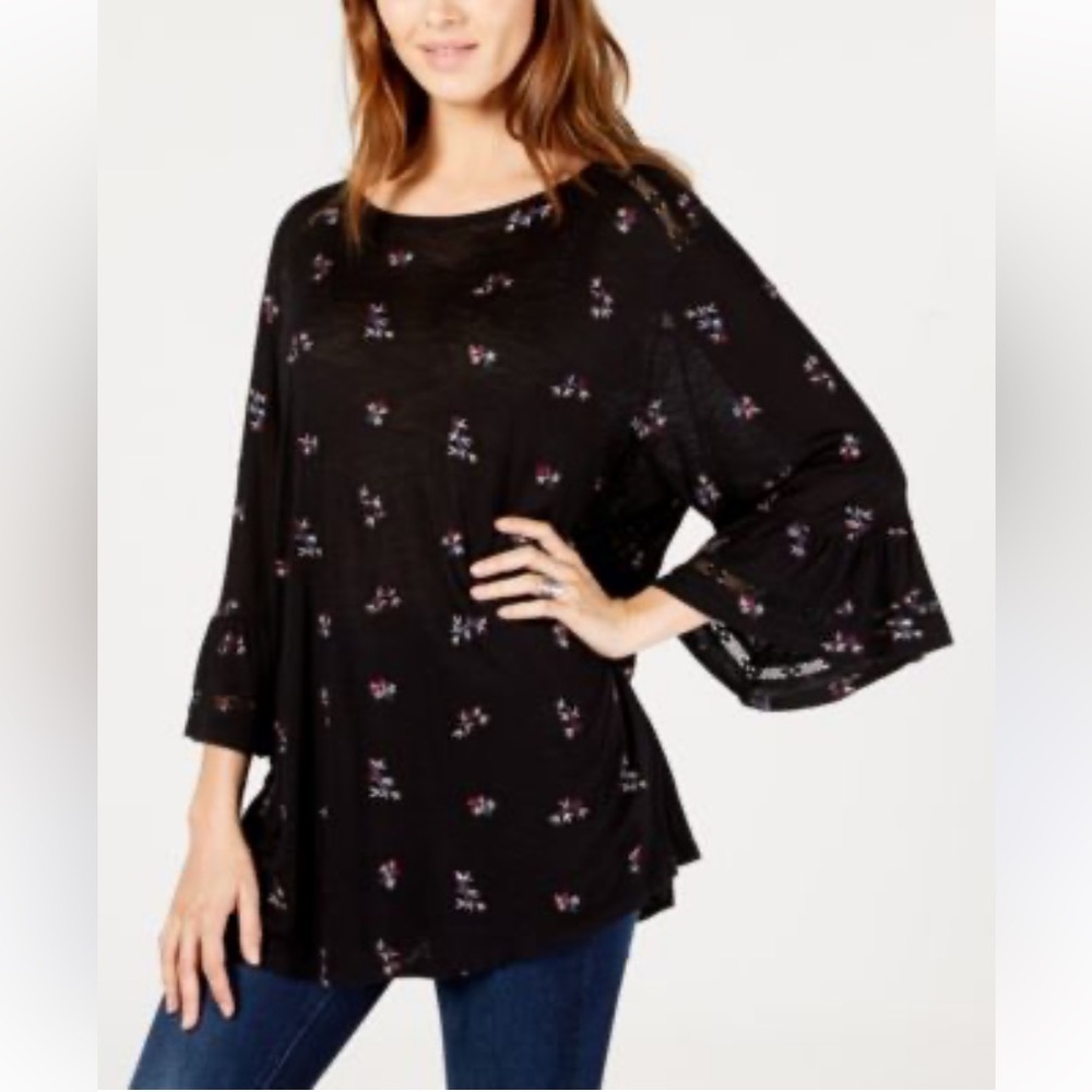 Lucky Brand black embroidered ruffle sleeve top blouse 1X - Picture 1 of 8